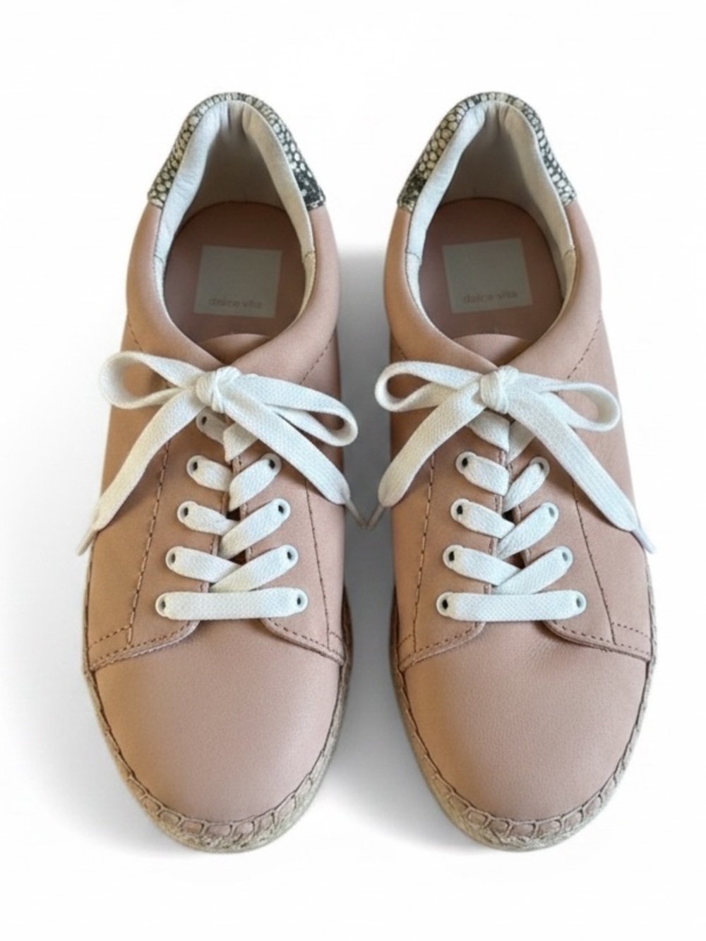 Dolce Vita Blush Pink Leather Espadrille Lace Up Sneakers Snakeskin Detail 6.5